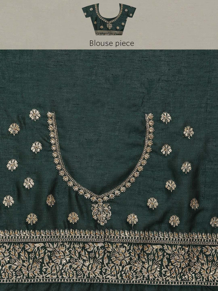 Green Embroidered Silk Blend Saree