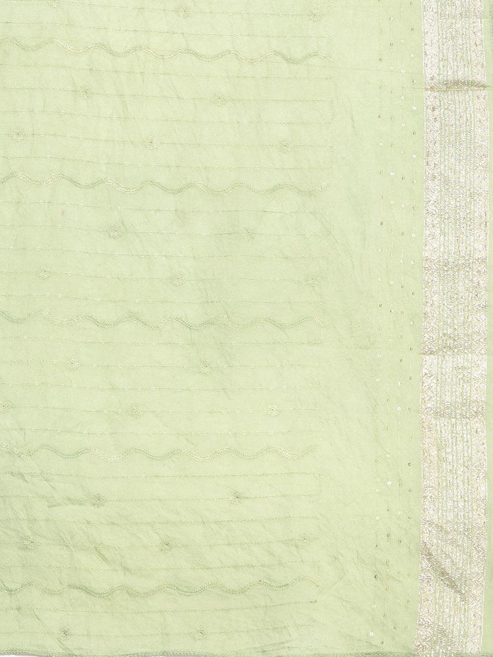 Green Embroidered Silk Blend Straight Suit With Dupatta