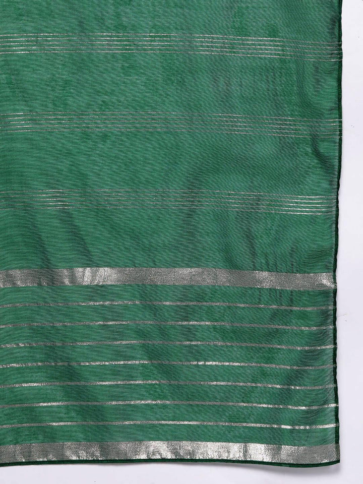 Green Embroidered Silk Blend Straight Kurta With Trousers & Dupatta
