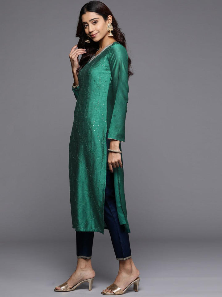 Green Embroidered Silk Straight Kurta