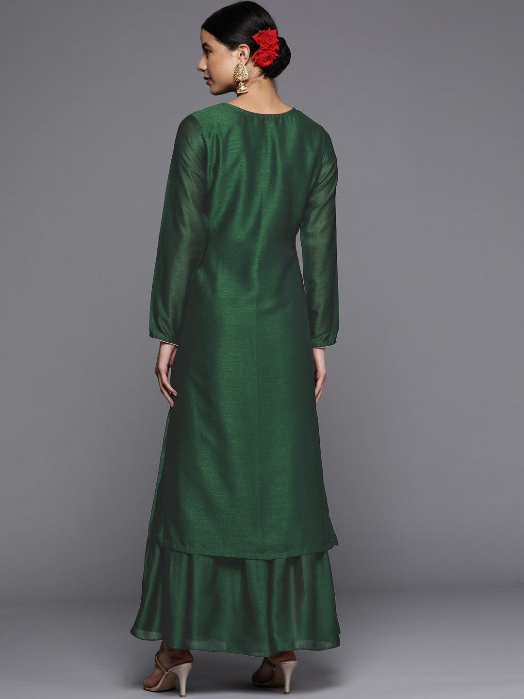 Green Embroidered Silk Straight Kurta - ShopLibas