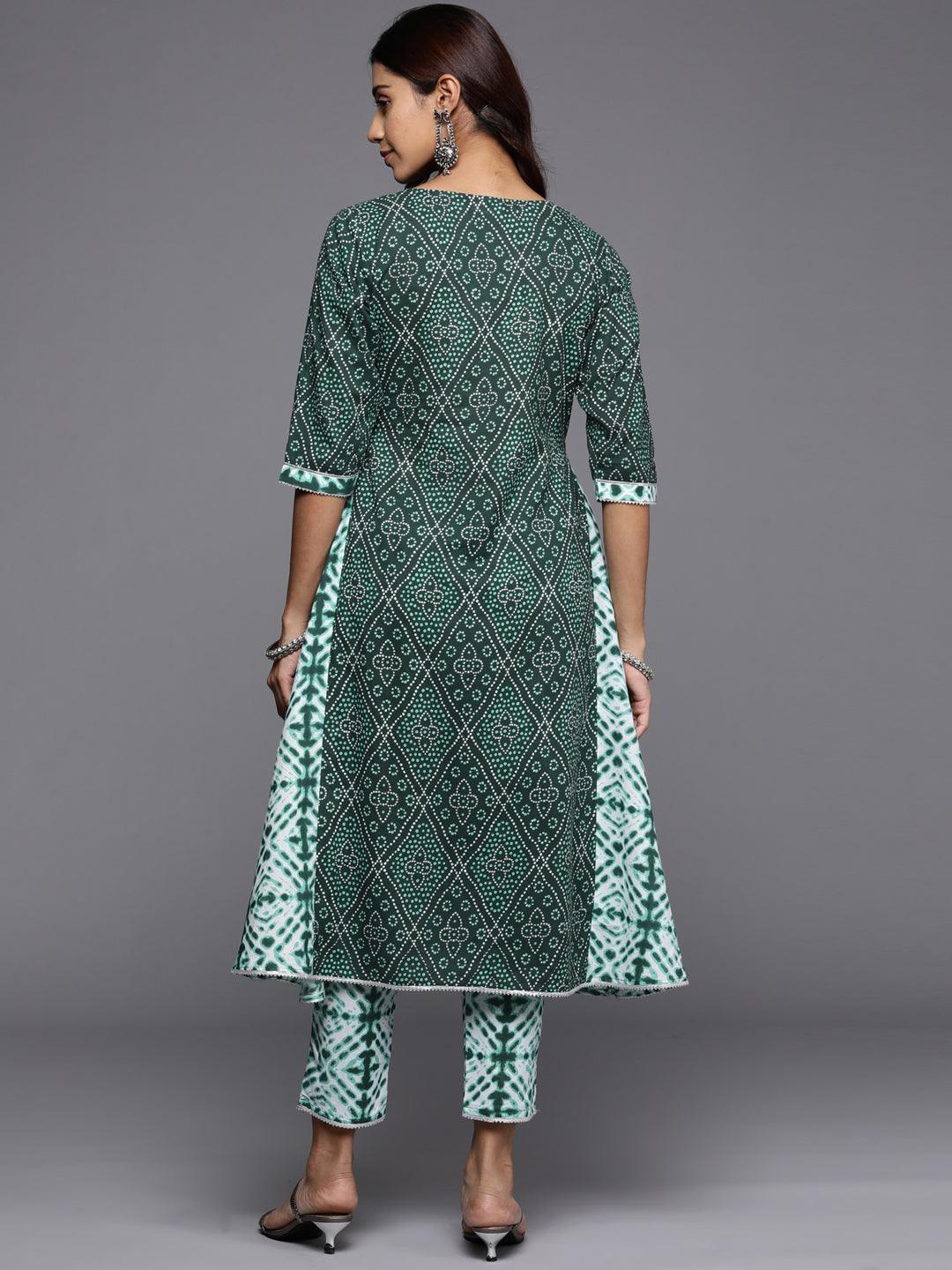 Green Printed Cotton A-Line Kurta - ShopLibas
