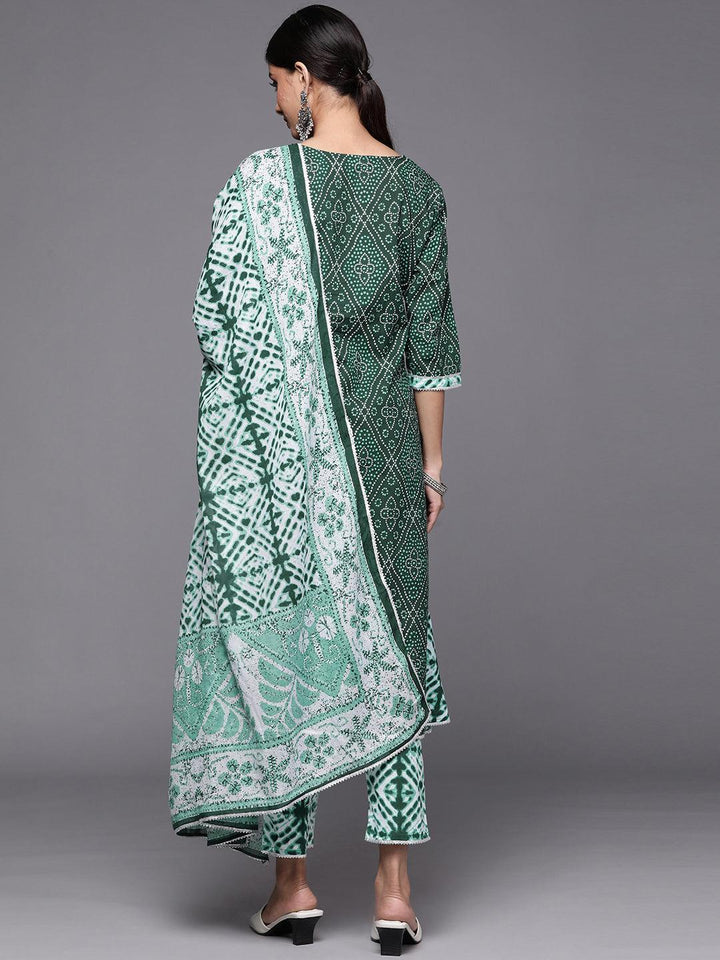 Green Printed Cotton A-Line Suit Set