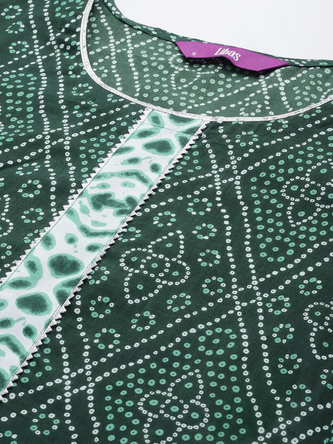 Green Printed Cotton A-Line Suit Set - ShopLibas