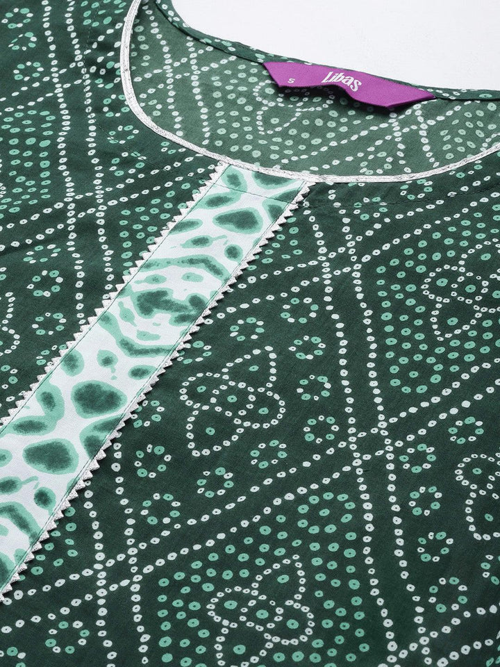 Green Printed Cotton A-Line Suit Set