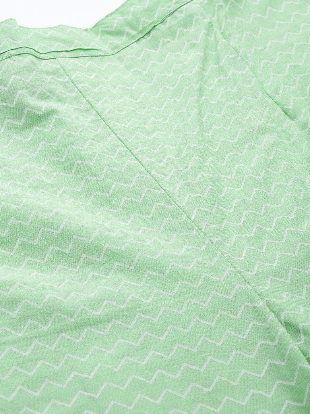 Green Printed Cotton Night Suit - ShopLibas