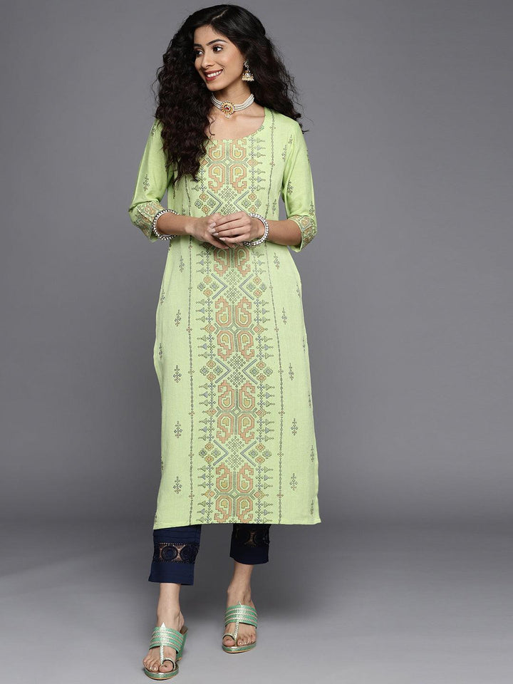 Green Printed Cotton Kurta