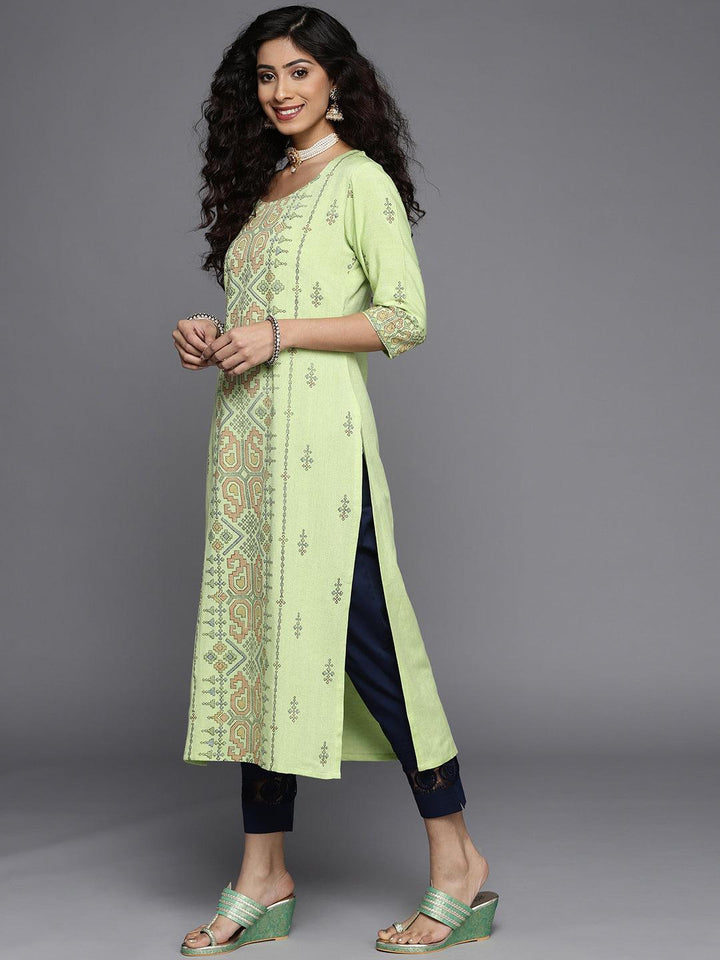 Green Printed Cotton Kurta