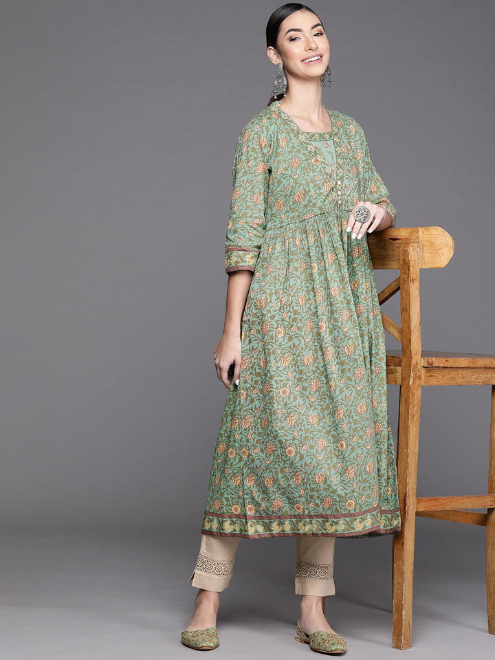 Green Printed Cotton Kurta