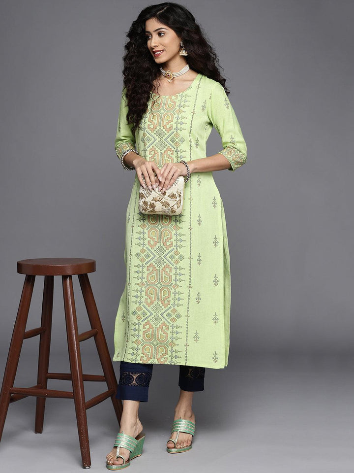 Green Printed Cotton Kurta