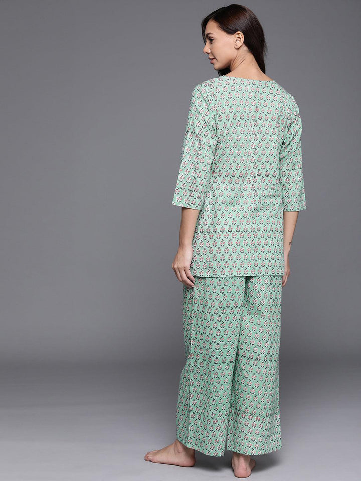 Green Printed Cotton Night Suit