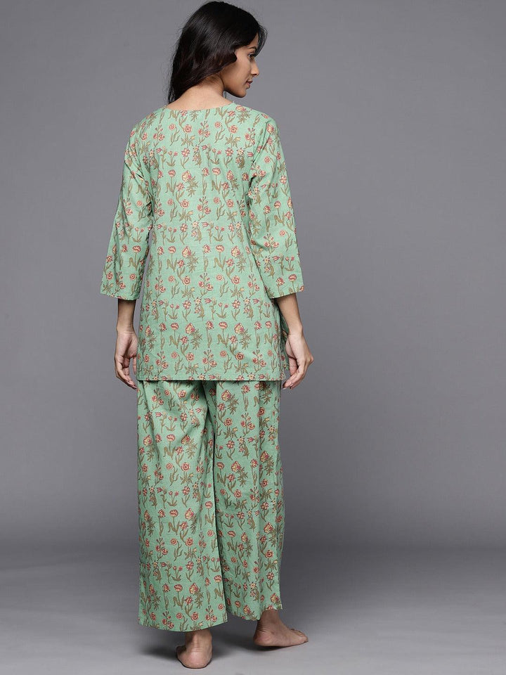 Green Printed Cotton Night Suit