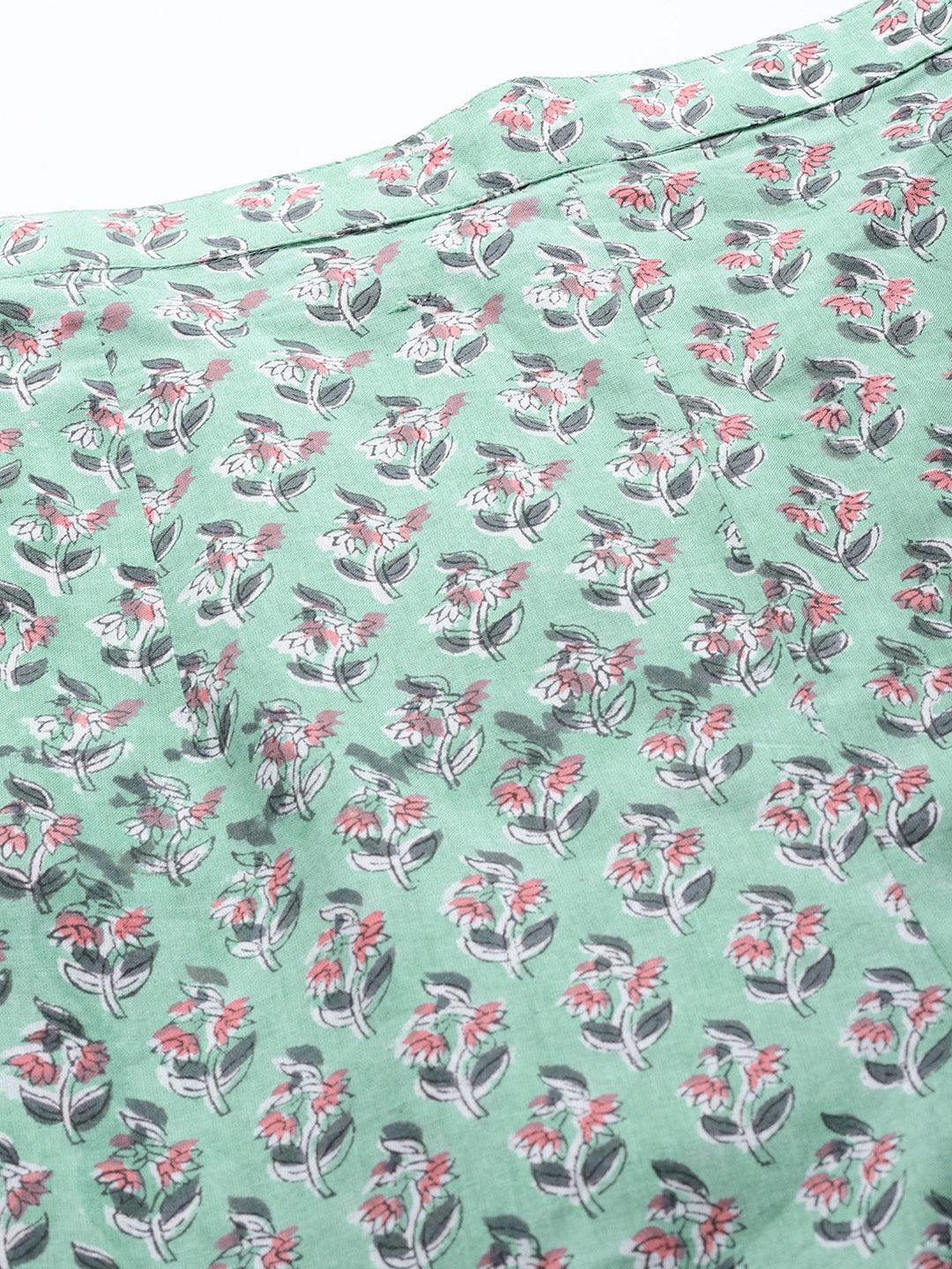 Green Printed Cotton Night Suit - ShopLibas