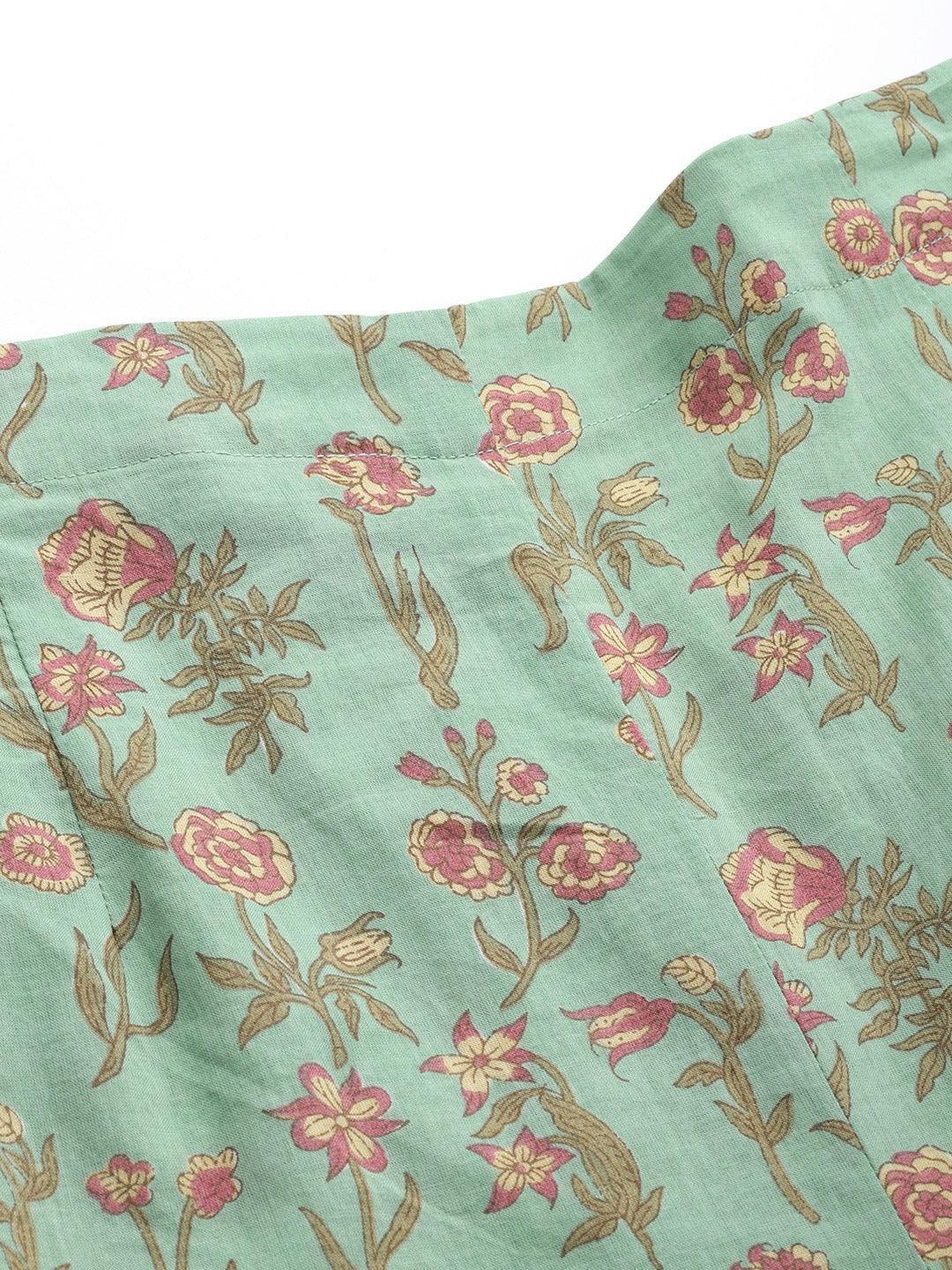 Green Printed Cotton Night Suit - ShopLibas