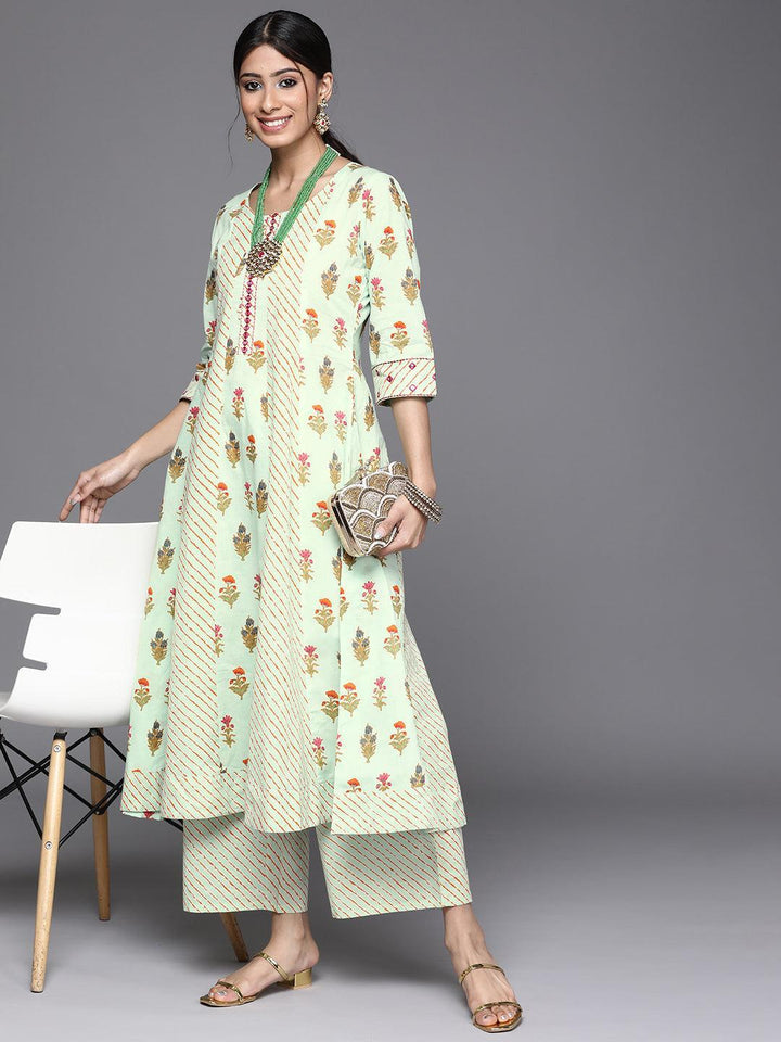 Green Printed Cotton Palazzos