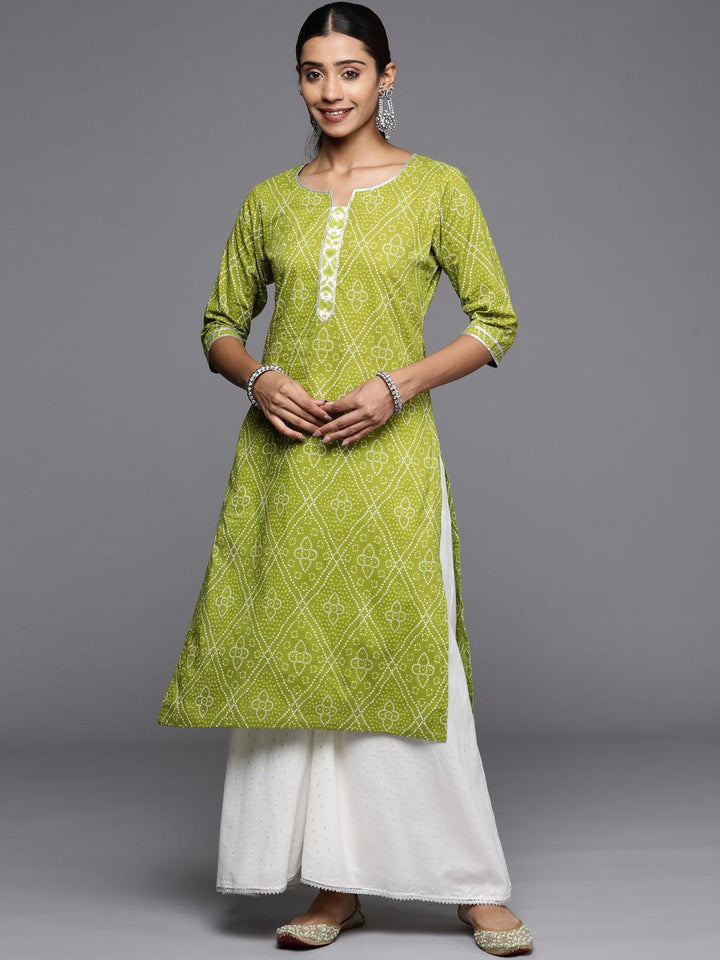 Green Printed Cotton Straight Kurta