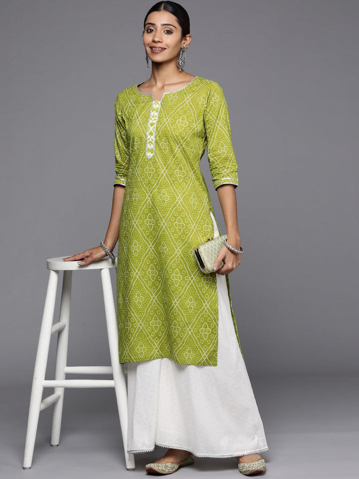 Green Printed Cotton Straight Kurta