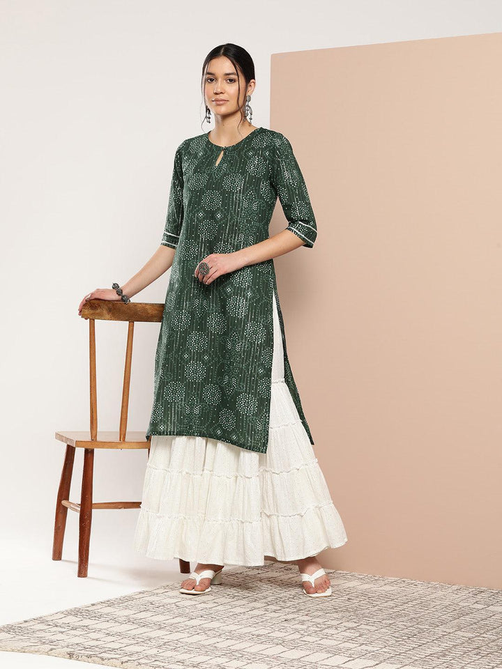 Green Printed Cotton Straight Kurta