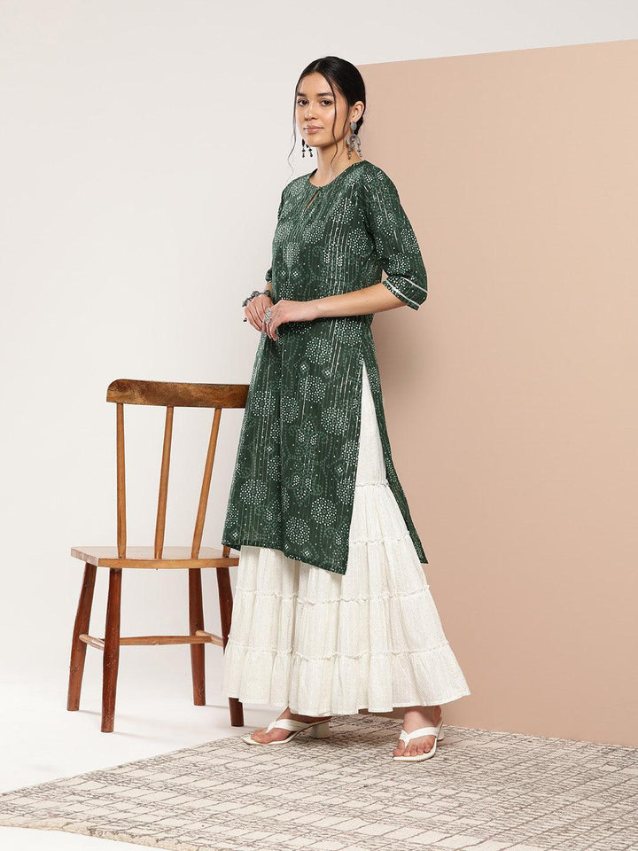 Green Printed Cotton Straight Kurta