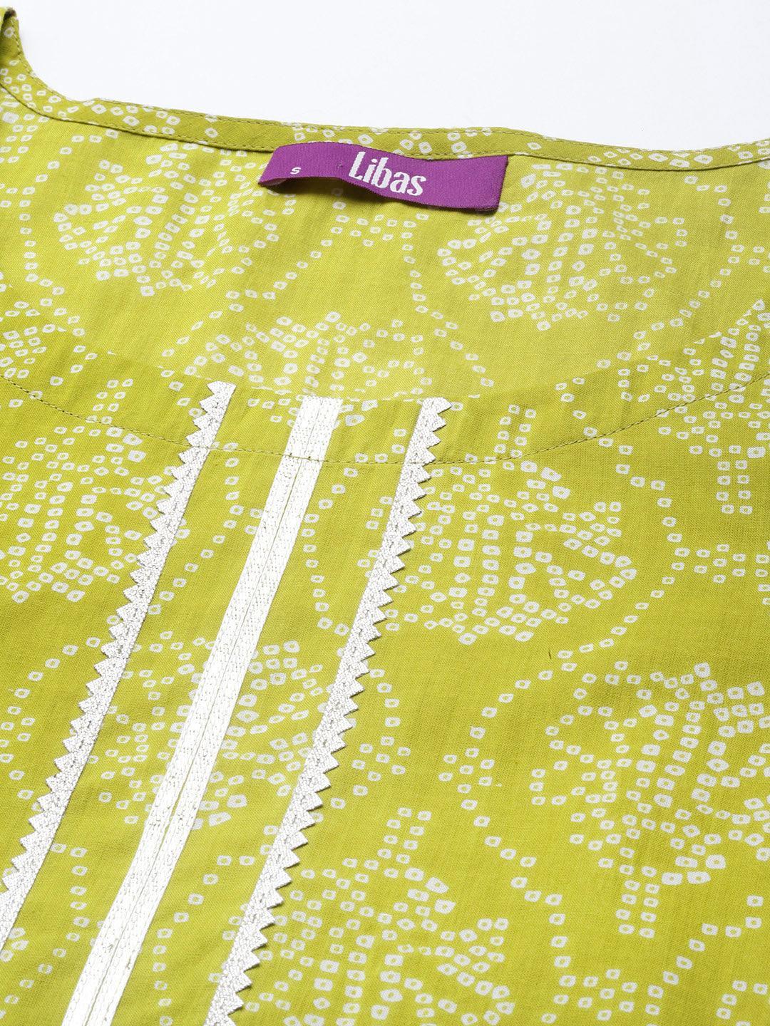 Green Printed Cotton Straight Kurta - ShopLibas