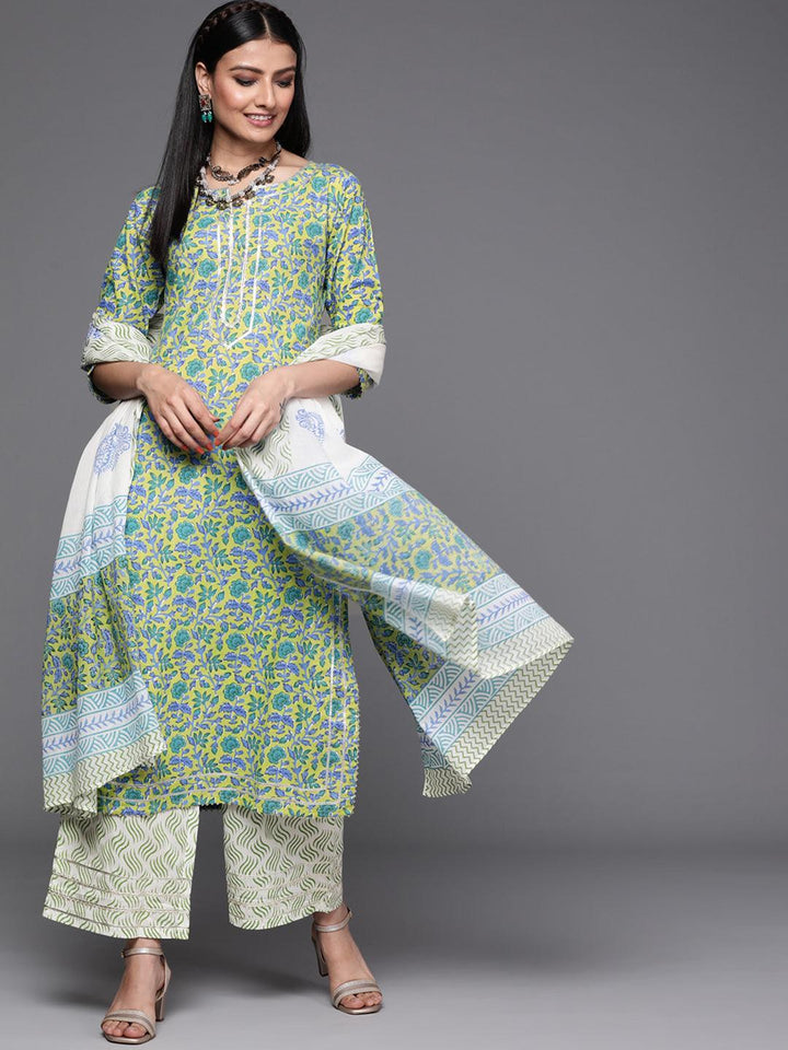 Green Printed Cotton Suit Set