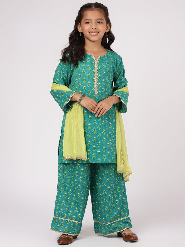 Kids Green Printed Cotton Suit Set