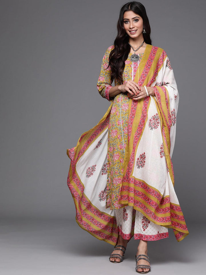 Green Printed Cotton Suit Set