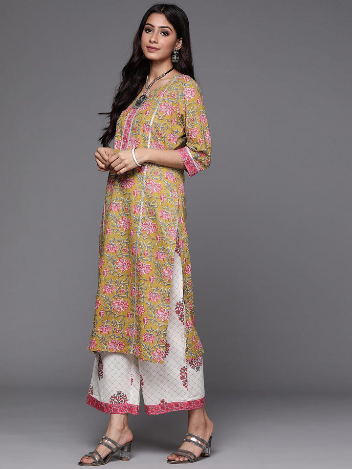 Green Printed Cotton Suit Set