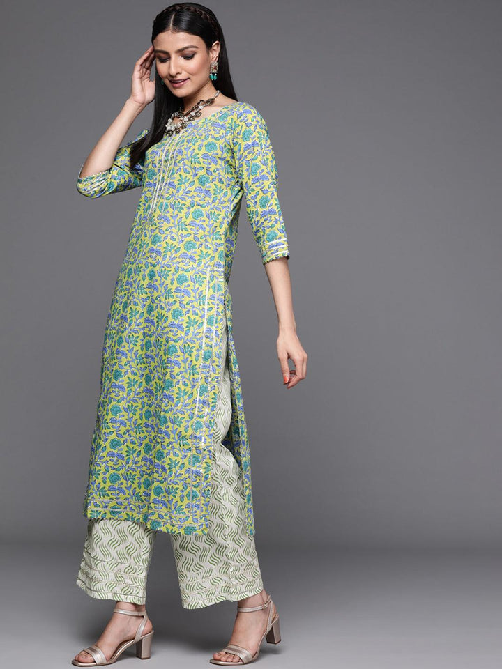 Green Printed Cotton Suit Set