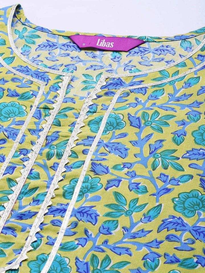 Green Printed Cotton Suit Set