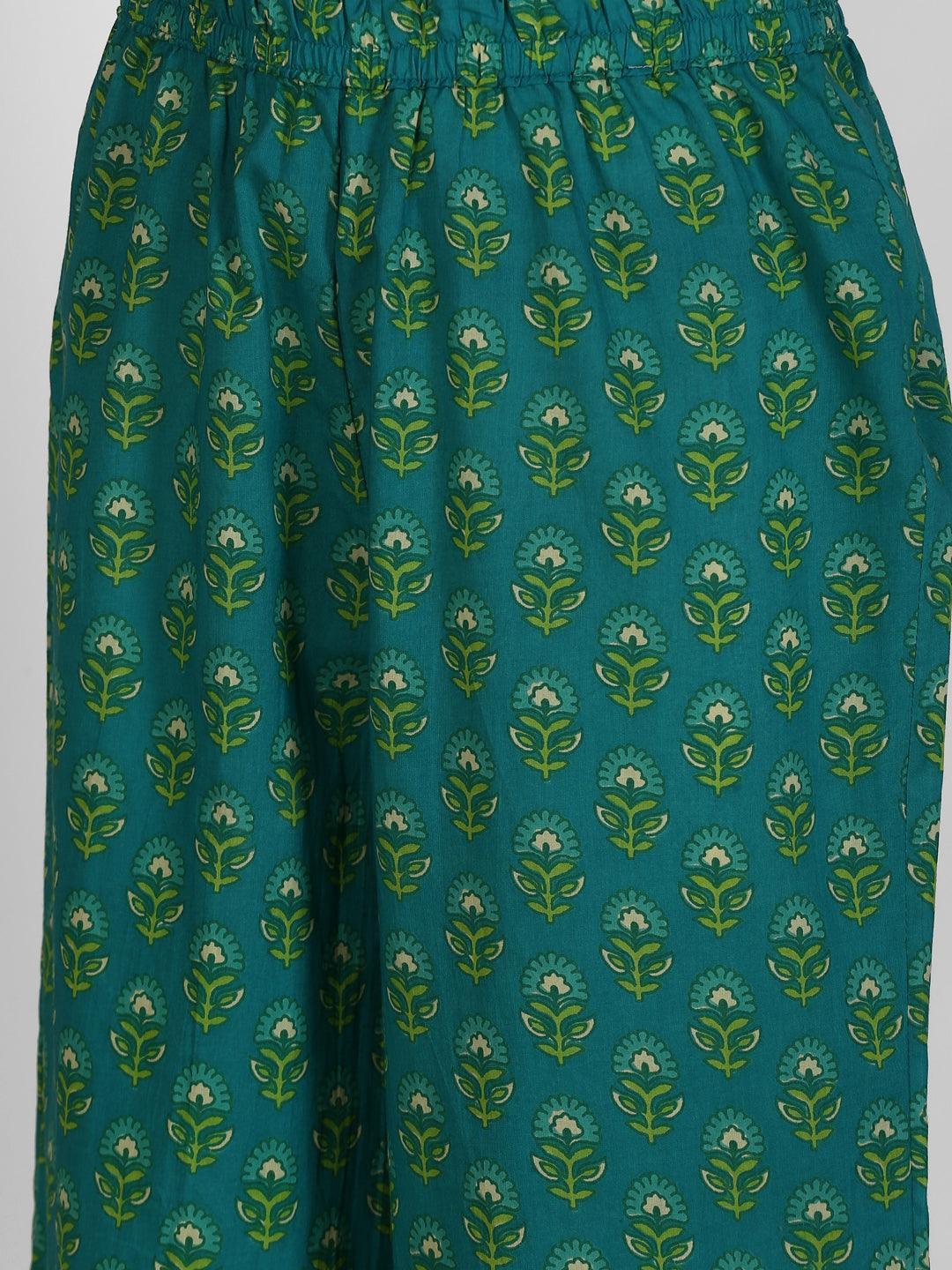 Green Printed Cotton Suit Set - ShopLibas