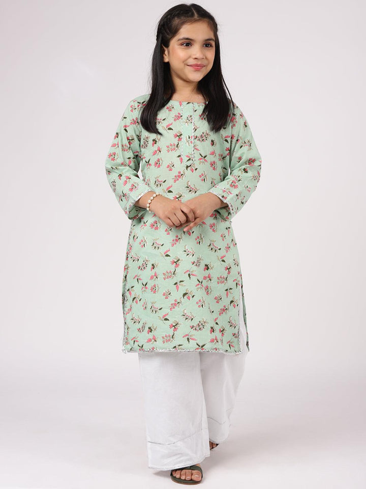 Kids Green Printed Cotton Kurta Set