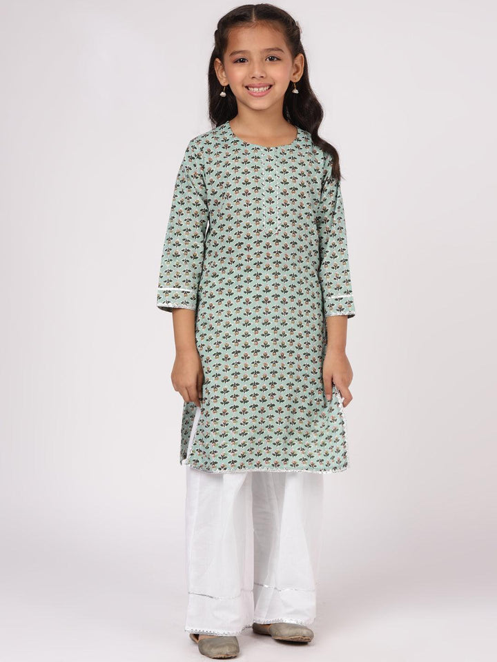 Kids Green Printed Cotton Kurta Set