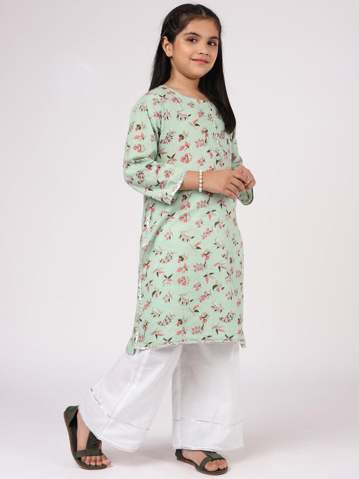 Kids Green Printed Cotton Kurta Set