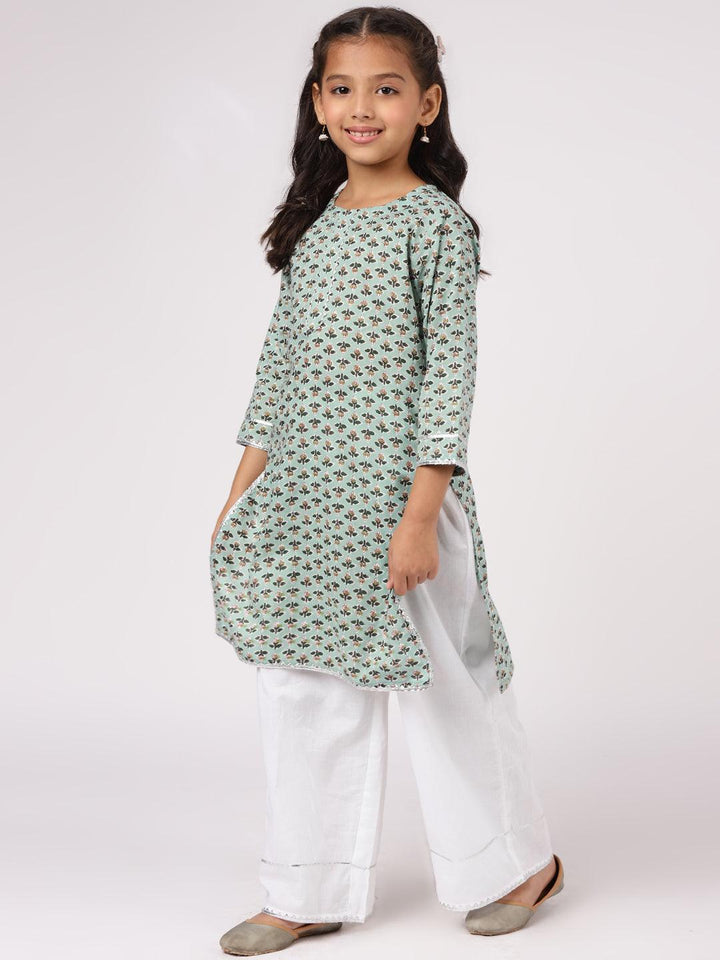 Kids Green Printed Cotton Kurta Set