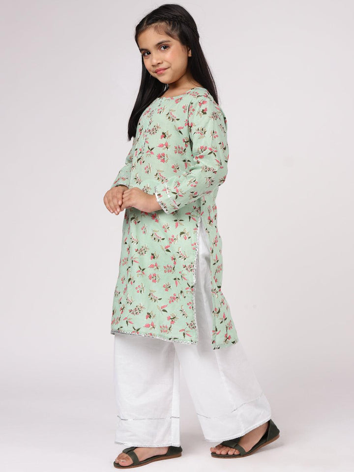 Kids Green Printed Cotton Kurta Set