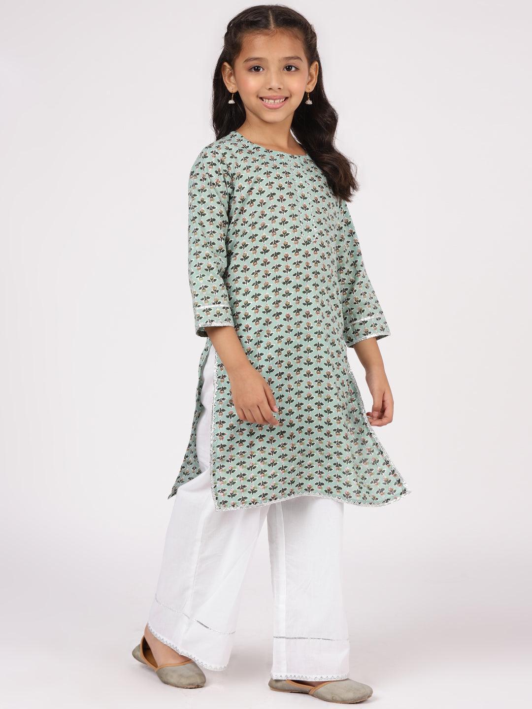 Green Printed Cotton Kurta Set - ShopLibas