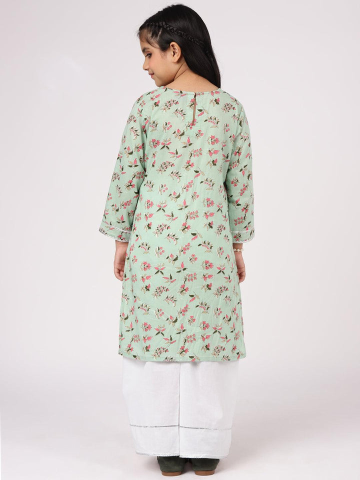Kids Green Printed Cotton Kurta Set
