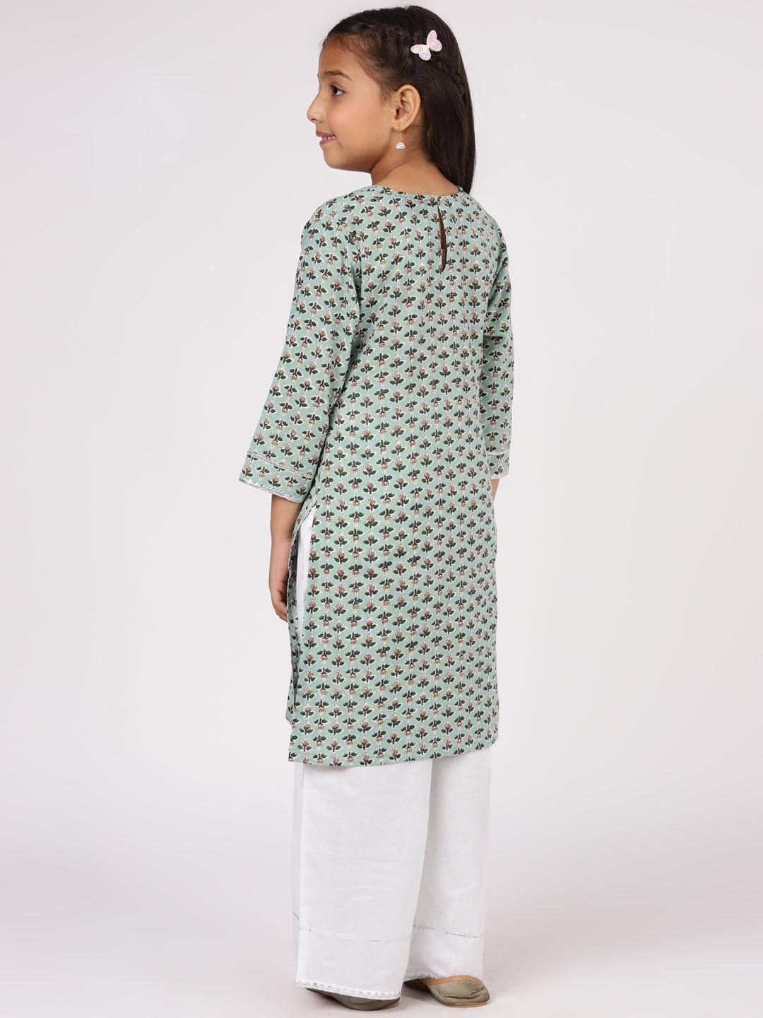 Green Printed Cotton Kurta Set - ShopLibas