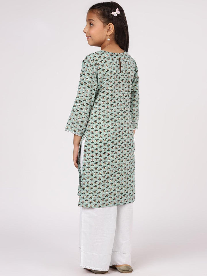 Kids Green Printed Cotton Kurta Set