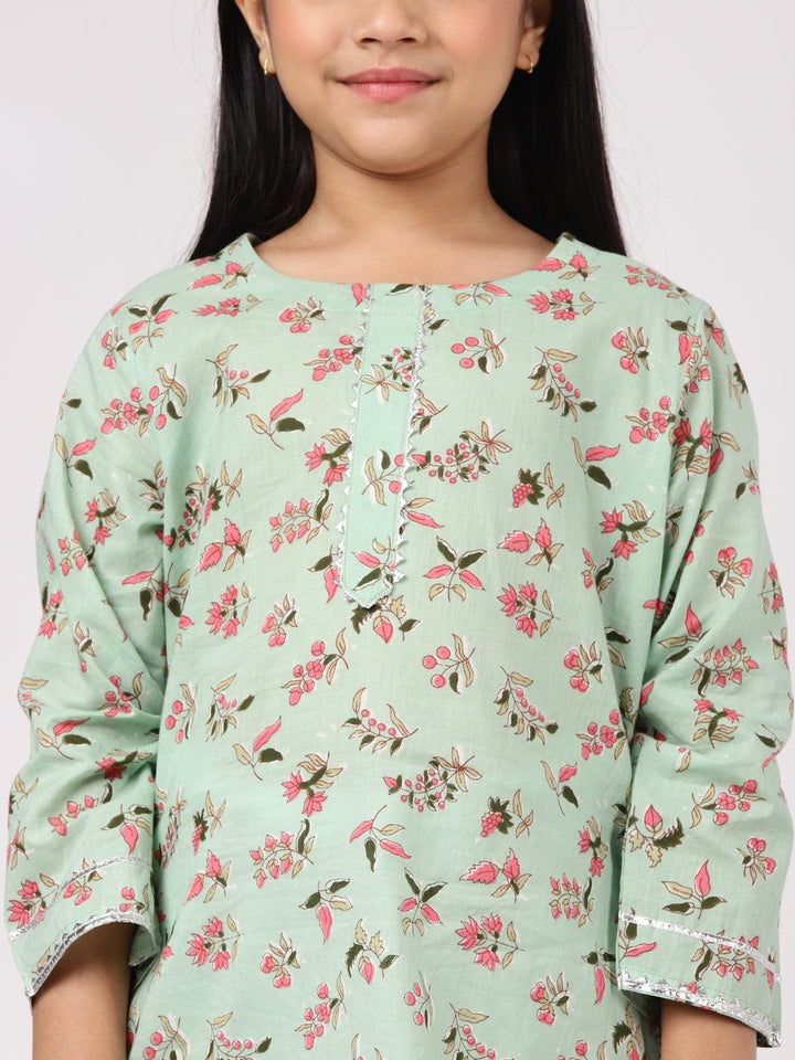 Kids Green Printed Cotton Kurta Set