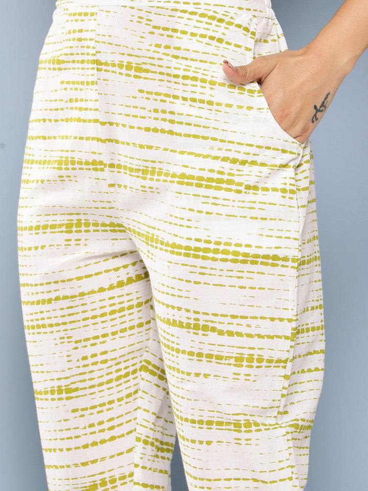 Green Printed Cotton Straight Kurta With Trousers & Dupatta