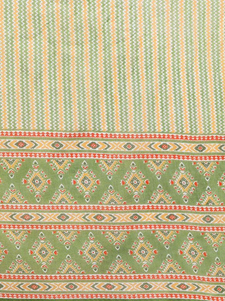 Green Printed Cotton Straight Kurta With Trousers & Dupatta