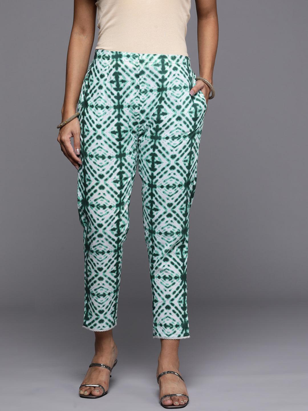 Green Printed Cotton Trousers - ShopLibas