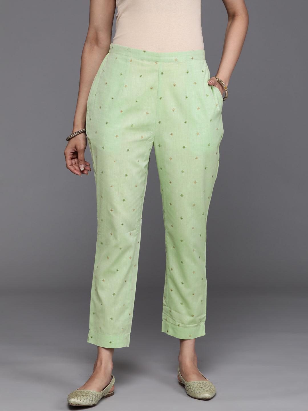 Green Printed Cotton Trousers - ShopLibas