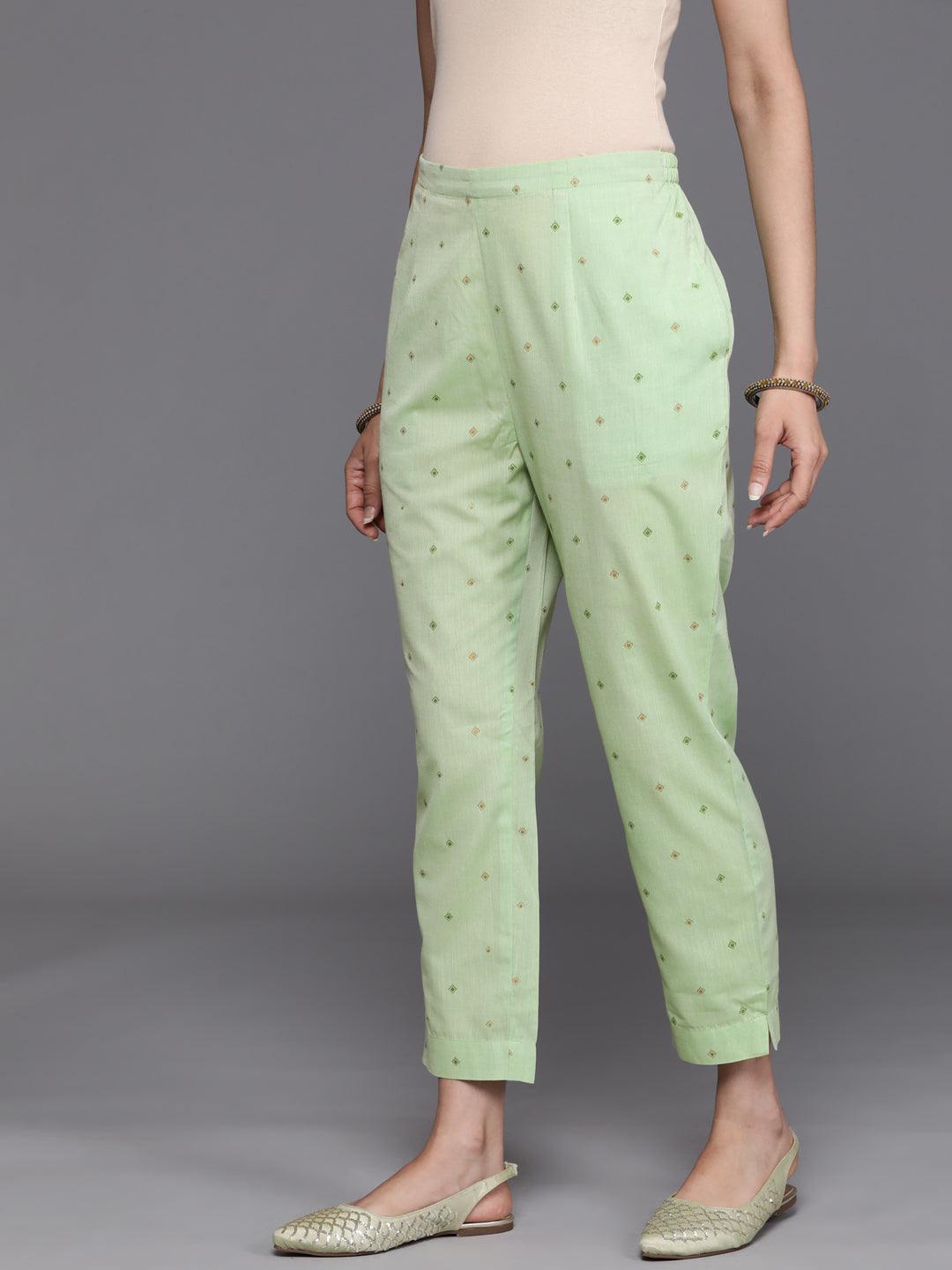 Green Printed Cotton Trousers - ShopLibas