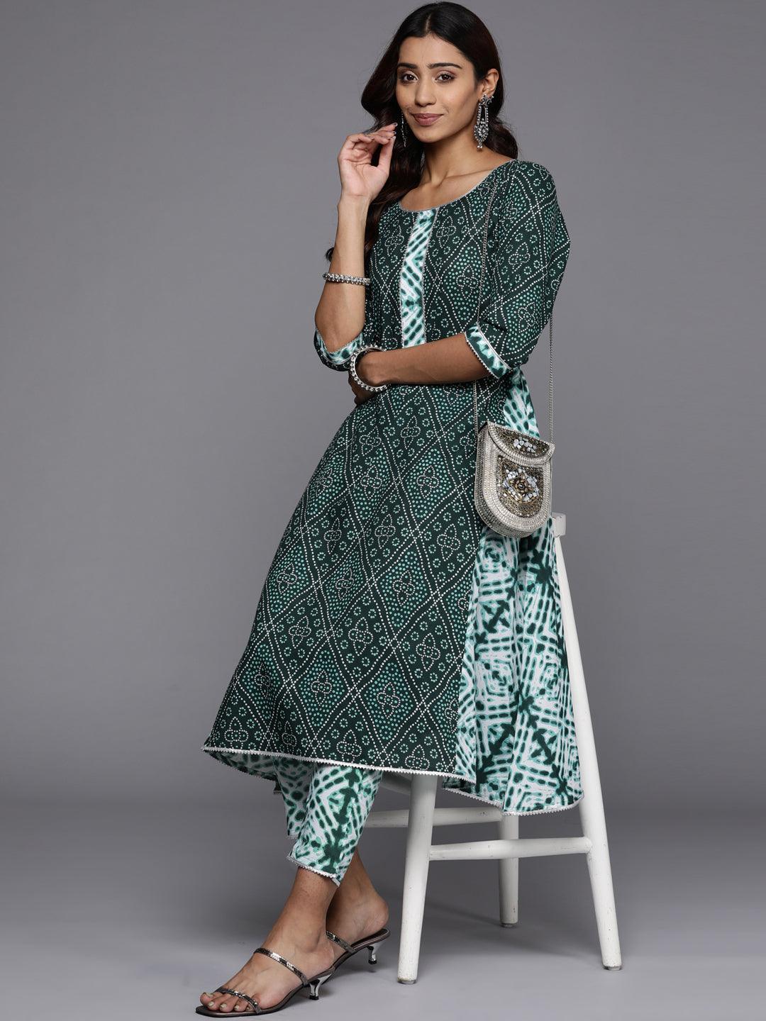 Green Printed Cotton Trousers - ShopLibas