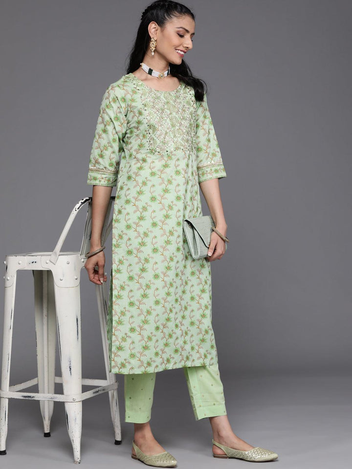 Green Printed Cotton Trousers