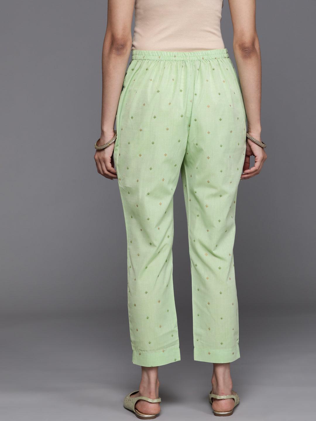 Green Printed Cotton Trousers - ShopLibas