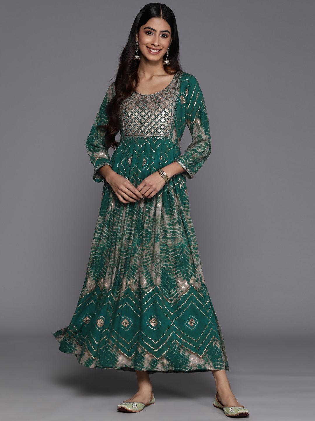 Green Printed Fit and Flare Rayon Dress XXL Green Printed Fit and Flare Rayon Dress XXL